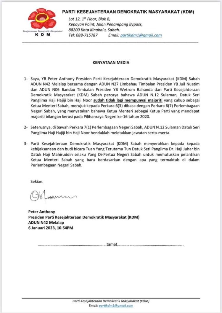 Hajiji sudah hilang sokongan majoriti - Peter Anthony