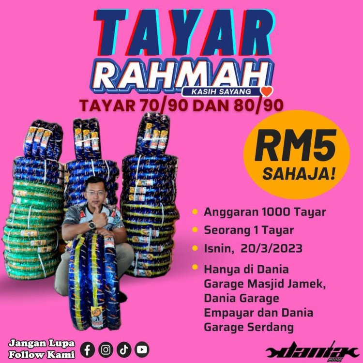 Bengkel motosikal tawar tayar harga Rahmah RM5 seunit
